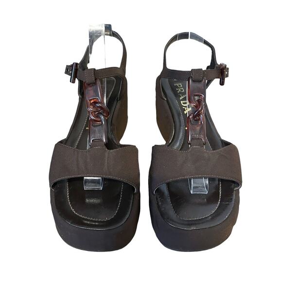 Prada Shoes - Prada vintage brown platform wedge sandals tortoise chain Y2K 8